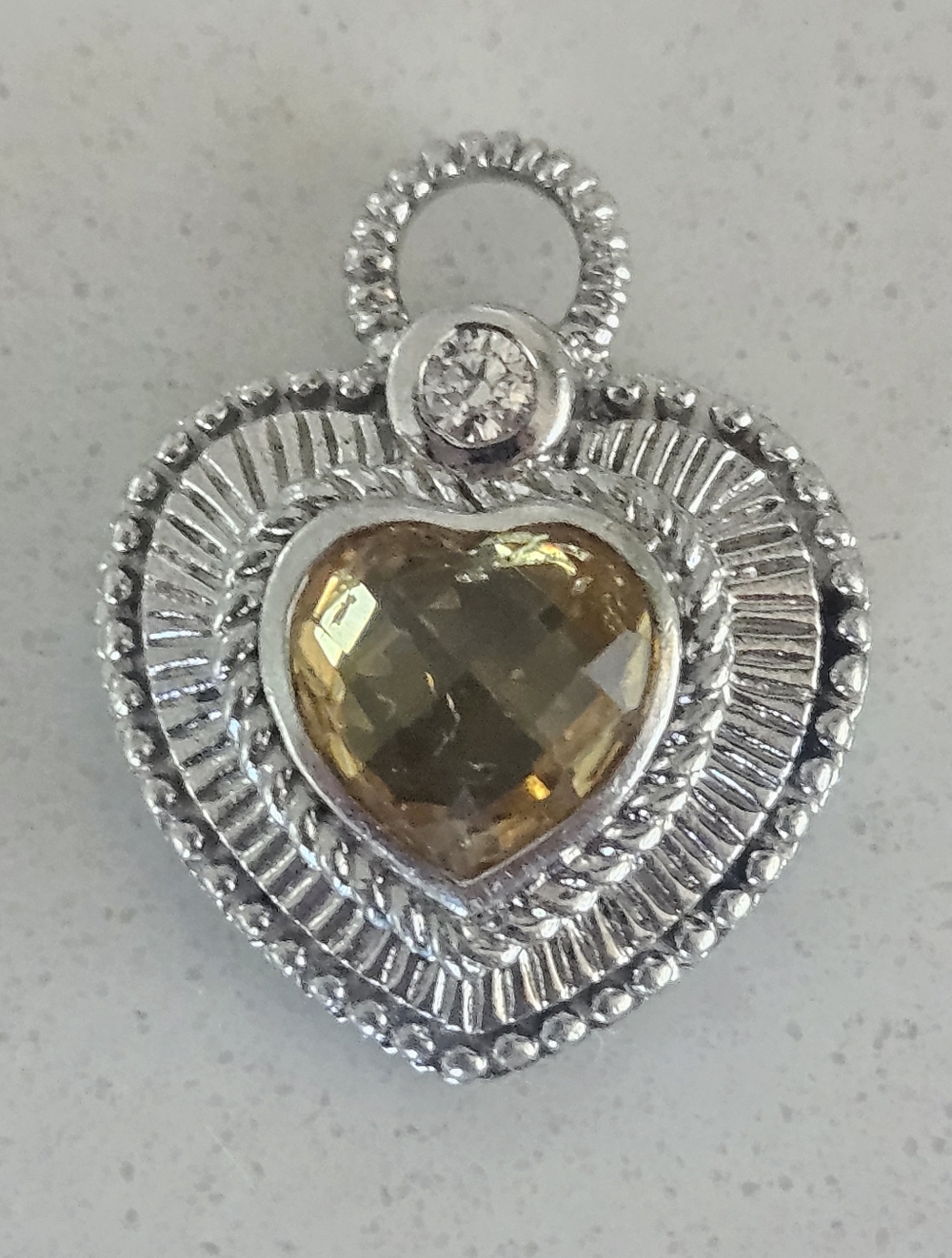 Designer Judith Ripka Sterling Silver Citrine Charm Pendant Fleur De Lis